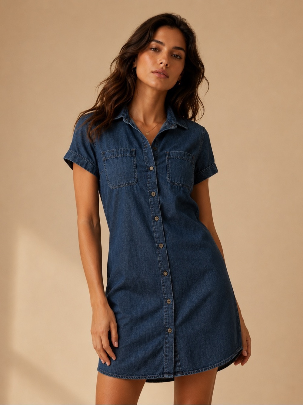 Forever 21 Chambray Button Front Shirt Dress Tunic Size Medium | Denim Classic